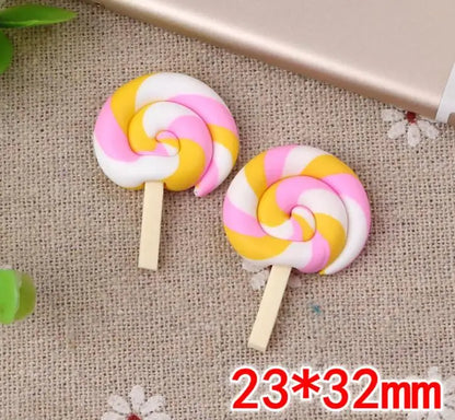 10pcs /lot Beauty Kawaii Rainbow lollipop Candy Polymer Clay Cabochons Flatback For DIY Phone Decoration