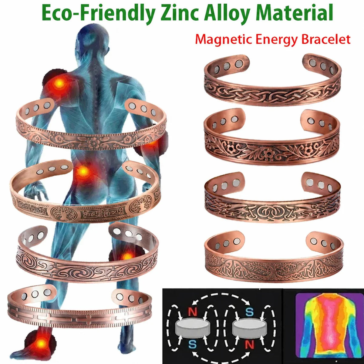 Vintage European and American style magnetic energy wristband bracelet, antique copper magnetic trendy accessory