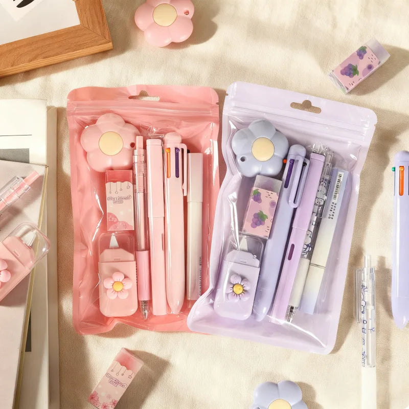 7-In-1 Stationery Set Stdudent Back To School Gel Pen Highlighter Ballpoint Pen Eternal Pencil Correction Tape Eraser Knife S