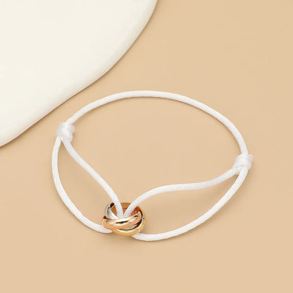 Simple Fashion Unisex Bracelet 3 Metal Round Circle Accessory Adjustable Men's Rope Bracelet for Women Jewelry Gifts - white