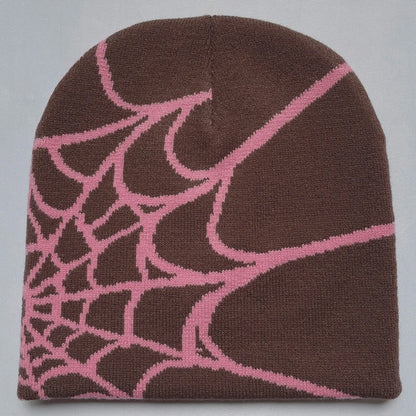 Four Seasons Men's And Women's Universal Y2K Knit Hat Spider Web Riding Outdoor Sports Fashion Hat - Ground Coffee