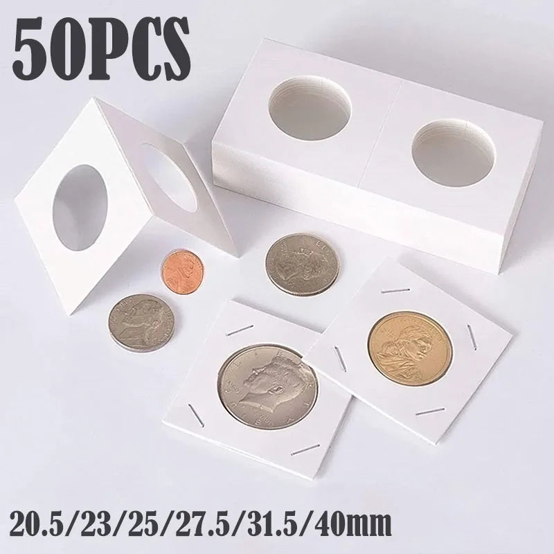 50PCS Square Cardboard Case Coin Album Commemorative Coin Paper Protective Clip Coin Supplies Storage 20.5/23/25/27.5/31.5/40