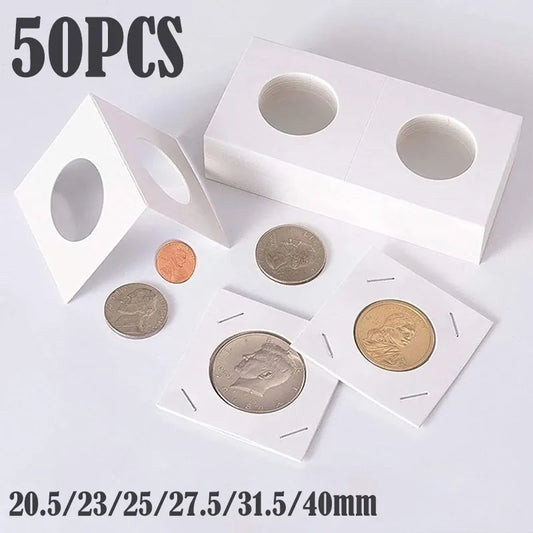 50PCS Square Cardboard Case Coin Album Commemorative Coin Paper Protective Clip Coin Supplies Storage 20.5/23/25/27.5/31.5/40