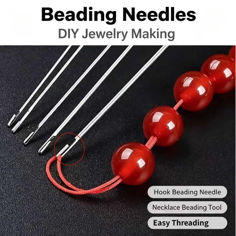 2pcs Beaded Needles With Steel Needles, Long And Thin Beaded Leads, Side Threaded Hooks And Beads For DIY Handmade Jewelry