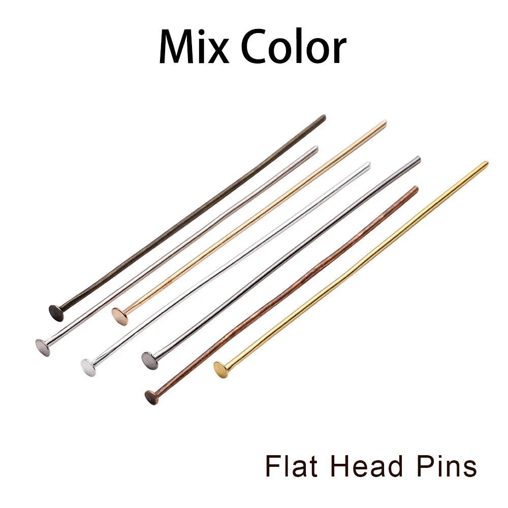 100-200Pcs/Lot 10-70mm Heads Eye Flat Head Pin Gold Plated Ball Head Pins for Jewelry Findings Making Accessories Supplies