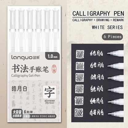 6 Pcs/Set Large Capacity Calligraphy Gel Pen 1.0mm Hard Tip Pens for Journaling Drawing Practice Planner Writing Stationery -
