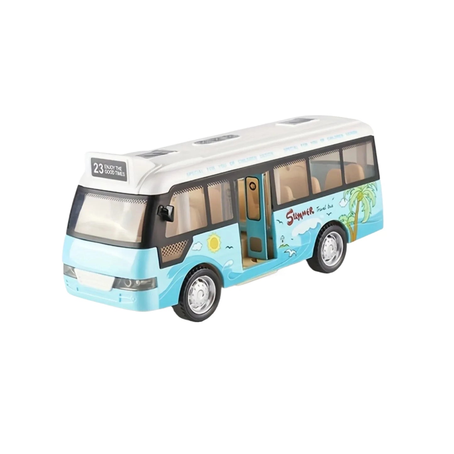 City Bus Toys Cars Die-Cast Plastic Airport Cars For Boys Girls, Pull Back Play Vehicle With Sound, Light Up & Open-able Door