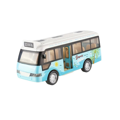 City Bus Toys Cars Die-Cast Plastic Airport Cars For Boys Girls, Pull Back Play Vehicle With Sound, Light Up & Open-able Door