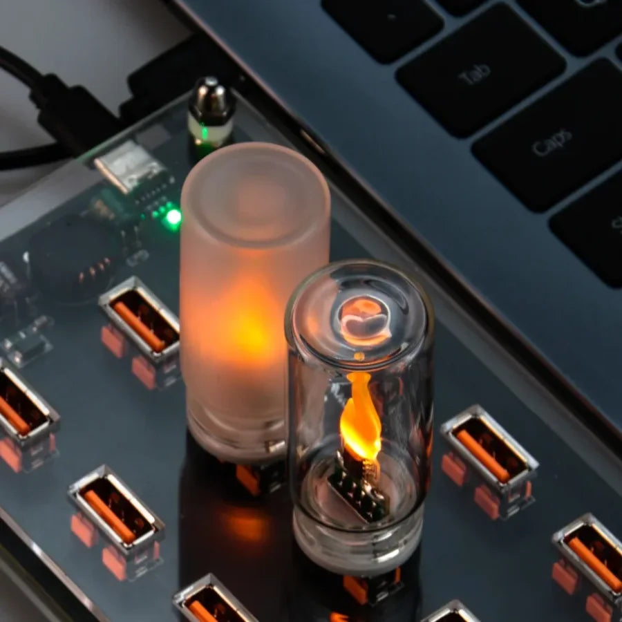USB Flame Flickering LED Frosted Clear Glass Candle Night Light Simulated Flame