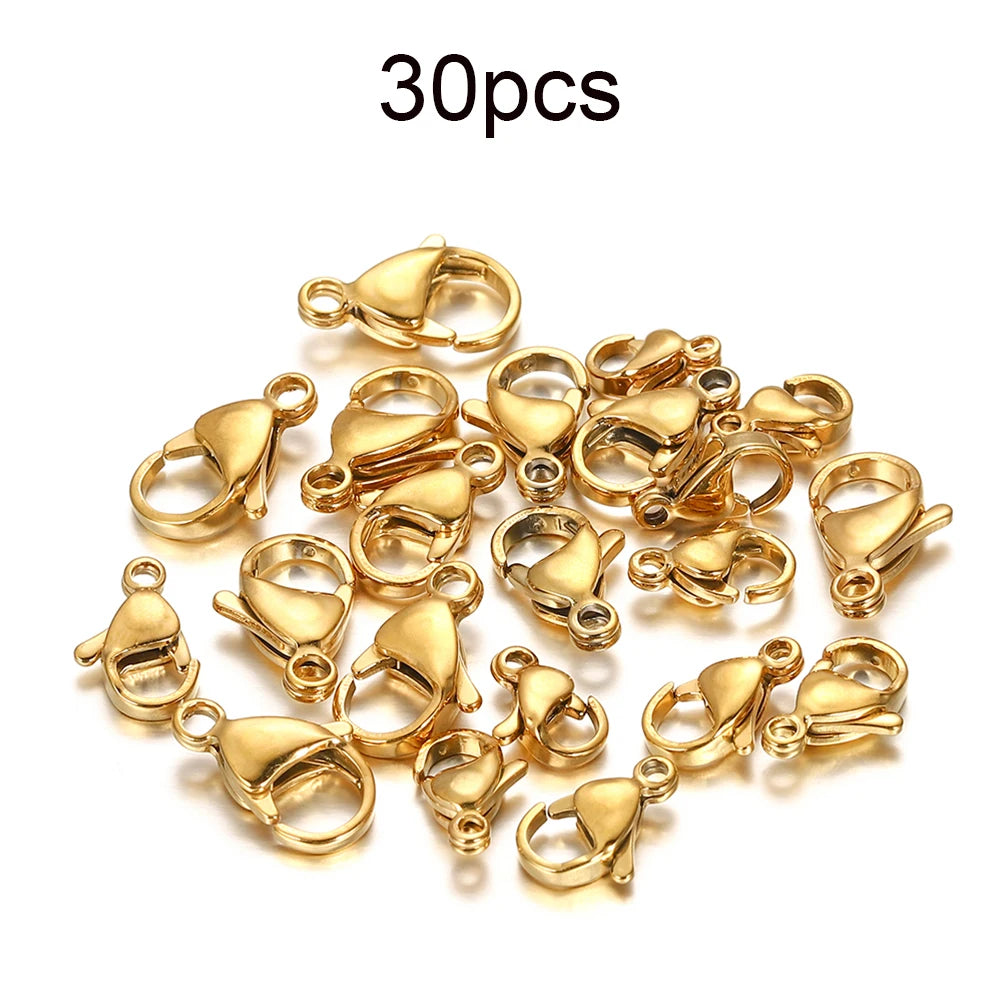10-30Pcs Stainless Steel Gold Plated Lobster Clasp Claw Clasps For Bracelet Necklace Chain Diy Jewelry Making Findings Suppli