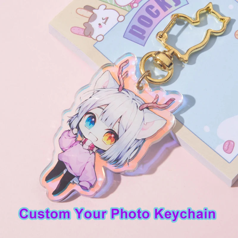 Custom Keychains Cartoon Llavero Key Chain Photo Customized Anime Charms Hologram Clear Acrylic Personalized Designer Keychai