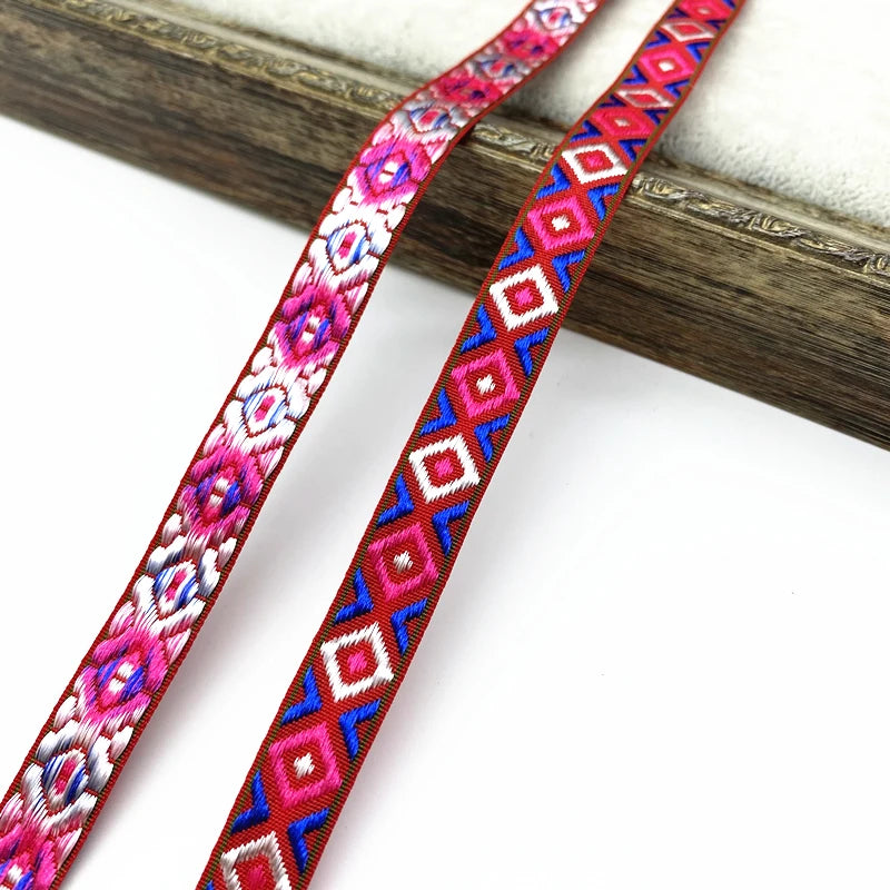 2 yards/lot 13mm Vintage Ethnic Embroidery Ribbon Lace Trim DIY Clothes Bag Accessories Embroidered Fabric - 15