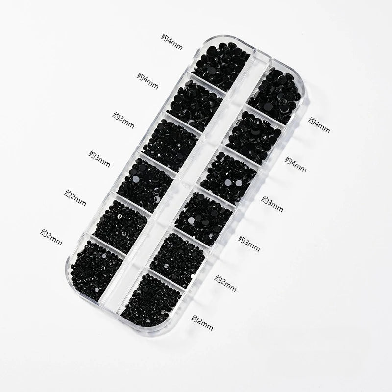 12 Grids Mixed Size Acrylic Flatback Rhinestones, 2/3/4mm Shiny Crystal Look Gems DIY Manicure Decor Charms
