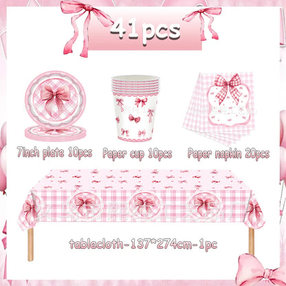 birthday party supplies, Pink Bow Birthday Party Set, personalized birthday decorations, custom birthday banner, party favors