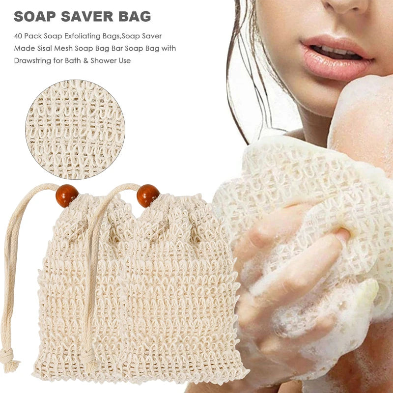 5-50pcs Natural Sisal Soap Bags Shower Bath Exfoliating Soap Saver Pouch Holder for Bath & Shower Use Soap Packaging Mesh Bag