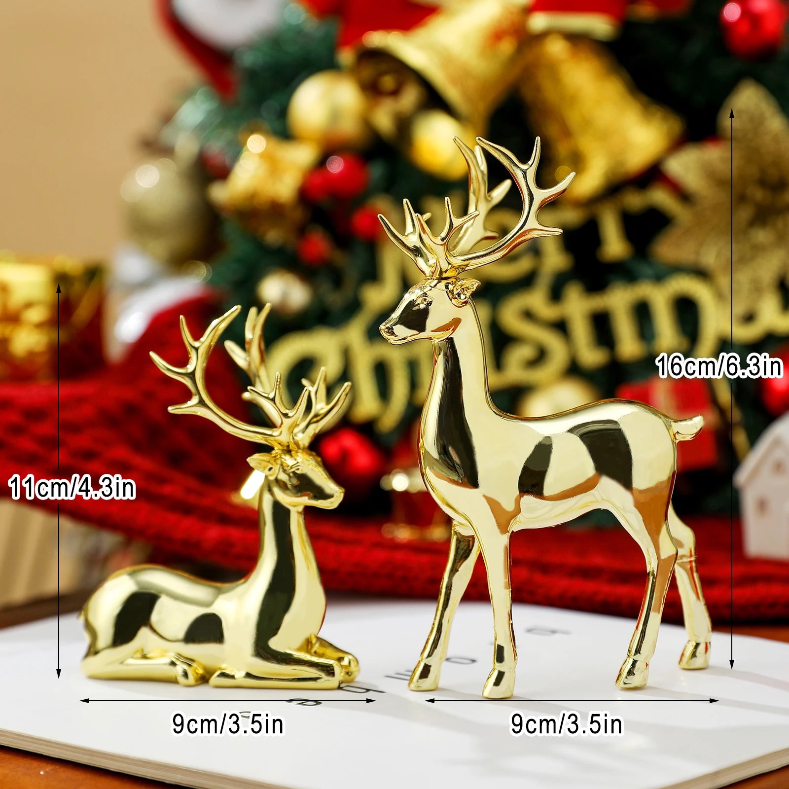 2 Pcs Christmas Reindeer Decor Resin Standing Sitting Deer Figurine Reindeer Christmas Decoration for Home Indoor Xmas Holida