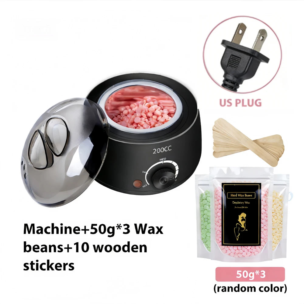 200CC Wax Heater Warmer Hair Removal Machine For Hand Foot Body SPA Epilator Paraffin Wax Pot +Wax Beans + Wood Sticks - Blac