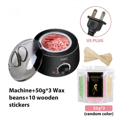 200CC Wax Heater Warmer Hair Removal Machine For Hand Foot Body SPA Epilator Paraffin Wax Pot +Wax Beans + Wood Sticks - Blac