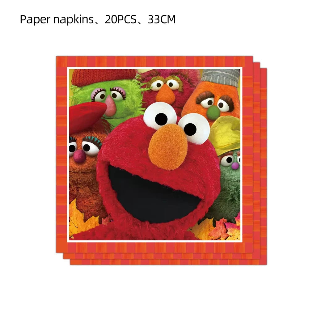Cartoon Sesames Street Birthday Party Decor Elmo and Friends Theme Tablecloth Plate Balloon Set Cake Decor Baby Shower