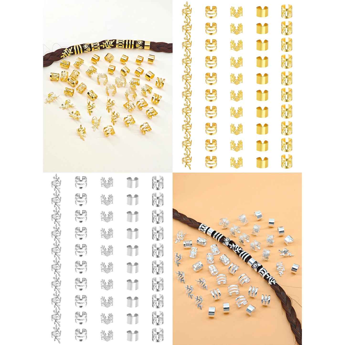 100pcs Elegant Golden Alloy Hair Jewelry for Braids, Solid Color - Vintage-Inspired Accessories for Men & Women's Dreadlocks
