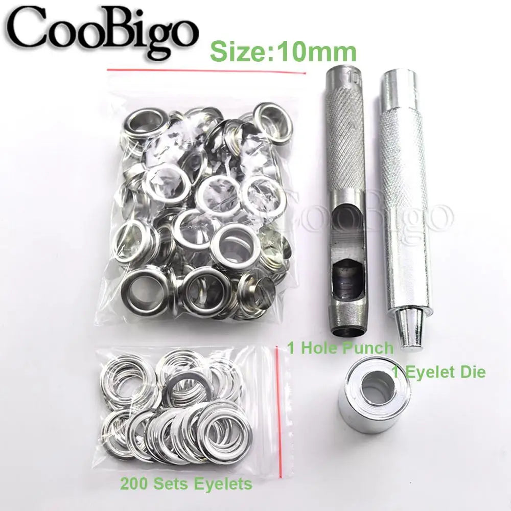 100sets Silver Metal Eyelets and Eyelet Punch Die Tool Set for Leathercraft Clothing Shoes Belt Bag Grommet Banner 2mm-17mm