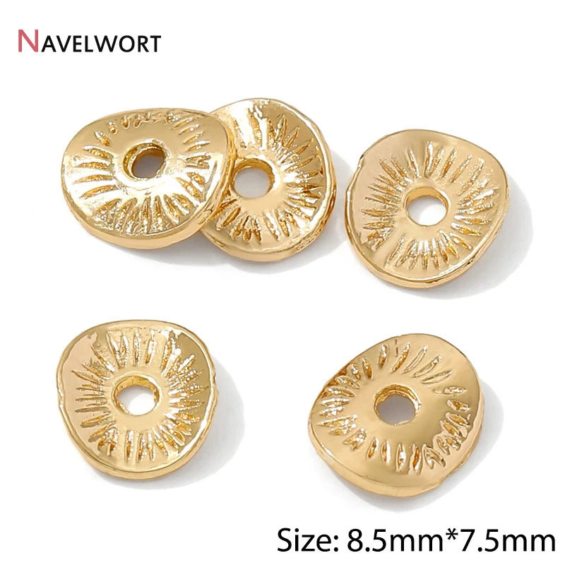 14K Gold Plated Oval Stripe Spacer Beads,Beads Separator,Brass Metal Flat Spacer Beads For Bracelet Necklace Making Accessori