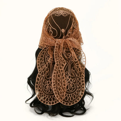 Elegant Lace Scarf Hollow Out Embroidery Foulard Bandana Solid Color Triangular Scarf Thin Vintage HandkerChiefs for Hair Wom