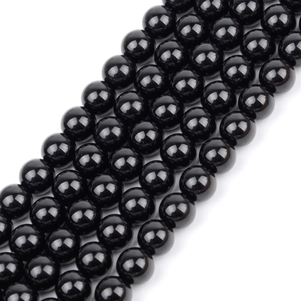 Smooth Black Stone Agates Natural Stone Beads For Jewelry Making Round Loose Beads 4 6 8 10 12mm Diy Bracelet Necklace 15inch