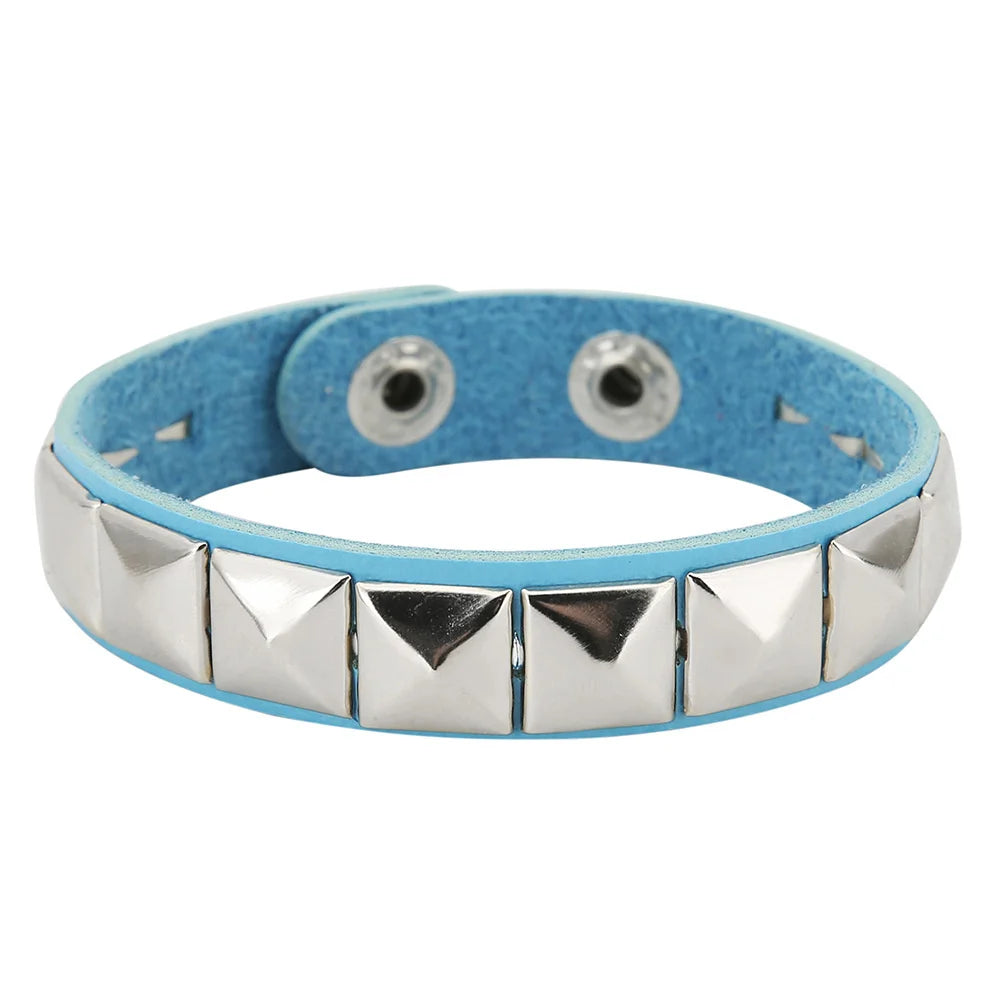 New One Row Punk Rock Studded Bracelet Square Spiked Leather Cuff Bracelet for Men Women \Wristband Bracelet - 4