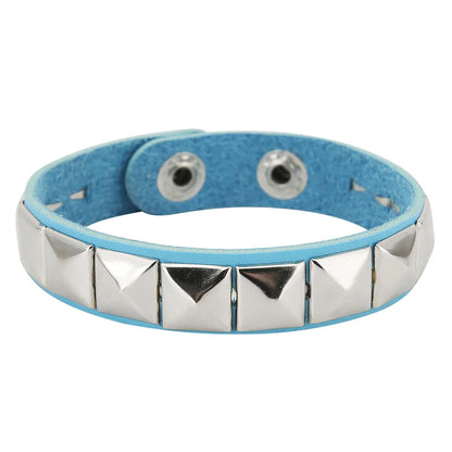 New One Row Punk Rock Studded Bracelet Square Spiked Leather Cuff Bracelet for Men Women \Wristband Bracelet - 4