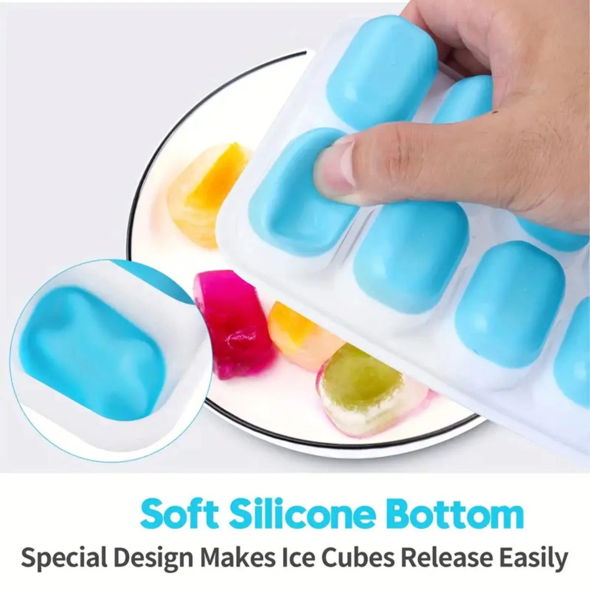 14-Grid Ice Cube Trays Silicone Ice Mold with Removable Lid DIY Homemade Popsicle Mould for Cocktail Freezer Kitchen Bar Tool