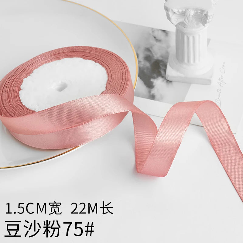 Wusmart 22Meters/Roll 1.5cm Single Face Satin Ribbon DIY Handmade Crafts Fabric Christmas Wedding Decoration Silk Ribbons - K