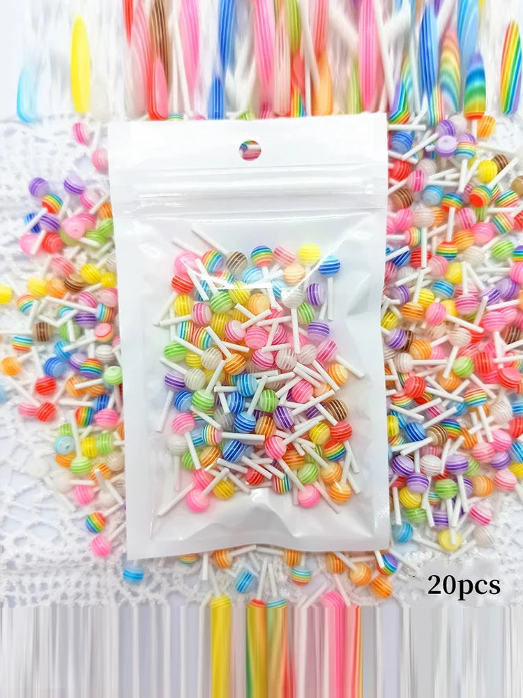 20pcs 3D Kawaii Lollipop Design Nail Art Charms Acrylic Colorful Cartoon Resin Ornament Nail Decorations Candy Accessories DI