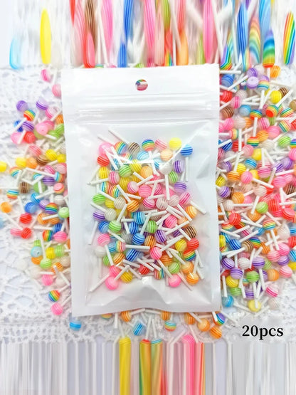 20pcs 3D Kawaii Lollipop Design Nail Art Charms Acrylic Colorful Cartoon Resin Ornament Nail Decorations Candy Accessories DI