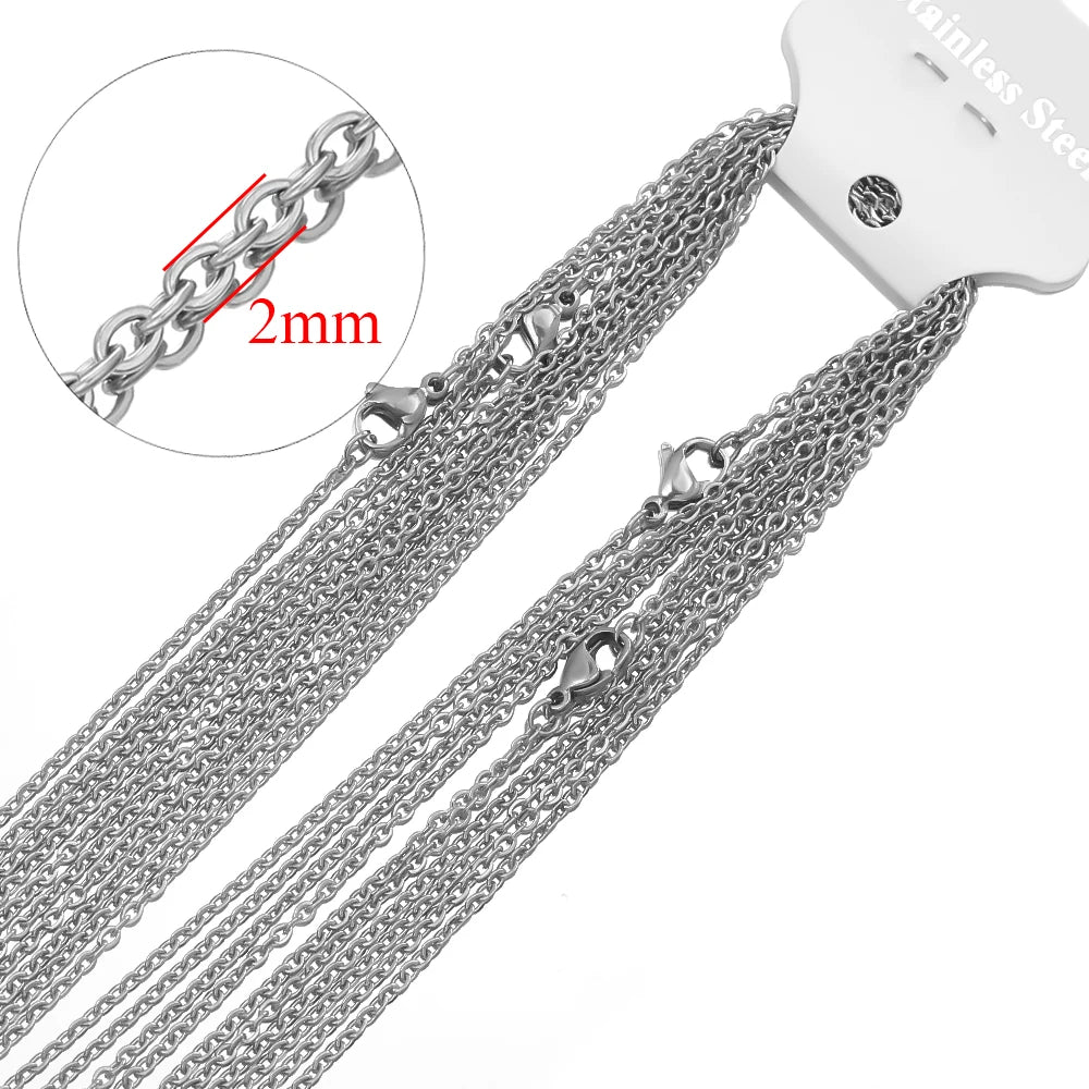 10Pcs/lot 50cm Stainless Steel Link Chains Necklaces Cuban Cross Chains Accessories for DIY Gifts Jewelry Making Bulk - steel