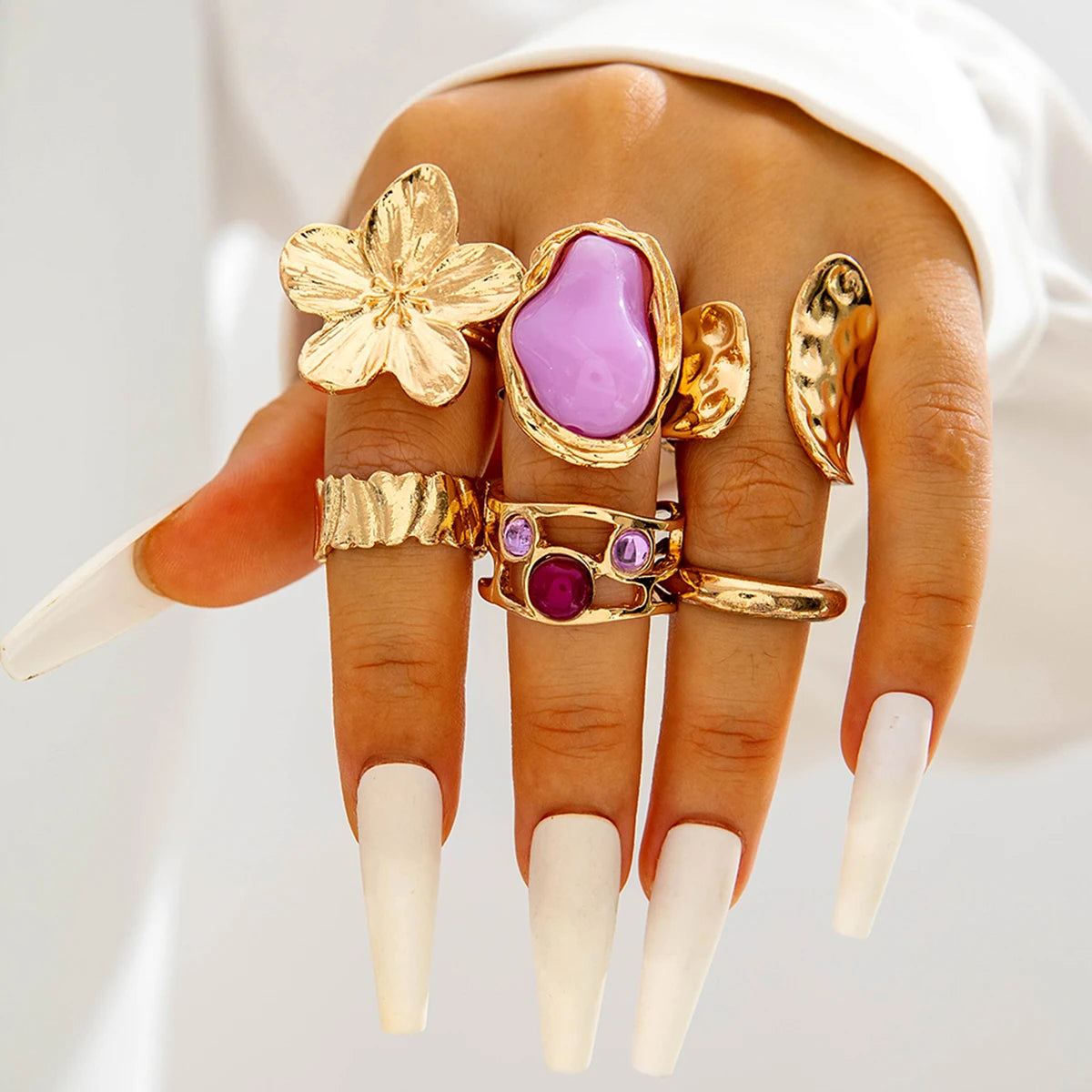 Tocona 2024 New Fashion Luxury Imitation Pearl Open Ring Sets for Women Elegant Gold Color Ring Party Jewelry Accessories - 2