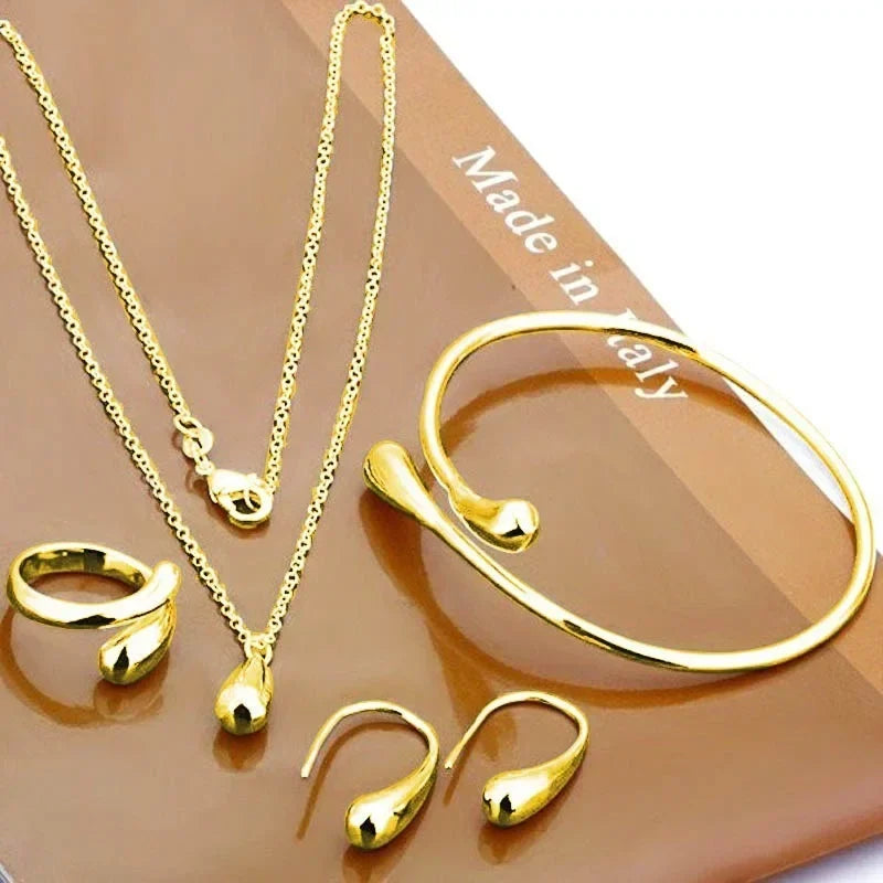 4PC Simple Ring Necklace Bracelet Earrings Four-piece Set Suitable for Engagement Jewelry Fashion Teardrop Jewelry Set for Wo