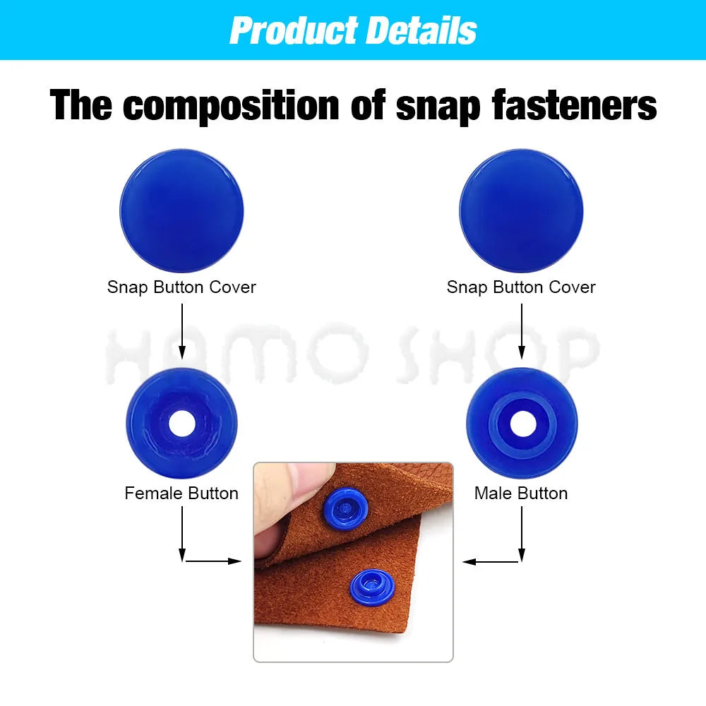 Plastic Snaps Fastener Pliers Kit T5 Resin Button Press Buckle with Setting Machine for DIY Sewing Project Clothing Handbags