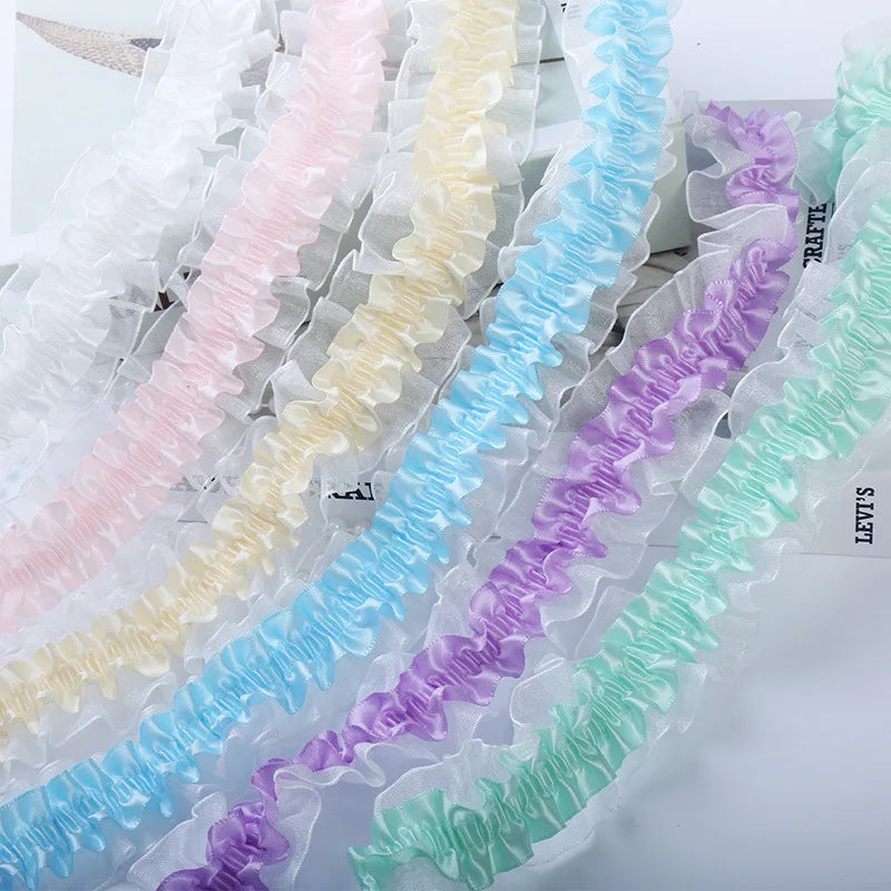 New 4cm Wide Pleated Lace Fabric Ita Bag Decorative Cute Lolita DIY Sewing Satin Ruffle Trim Ruffle Applique Clothes Bag Deco