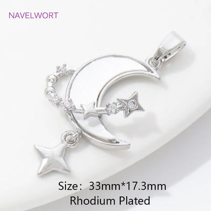 Pendants For Necklace Accessories 18K Gold Plated Brass Inlaid Zircon Moon/Star Charm Pendant DIY Jewelry Making Supplies - R