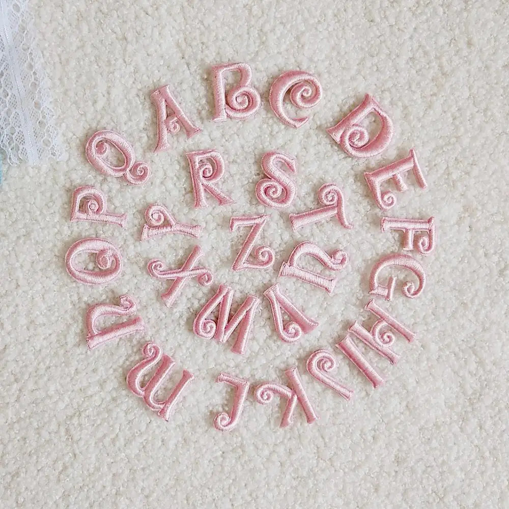 Pink Embroidered Small Letters Iron On Patch Applique Alphabet Patches For Kid Clothing Bags Sewing Name Badge Patch Accessor