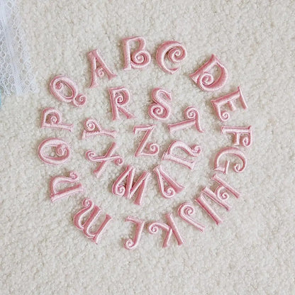 Pink Embroidered Small Letters Iron On Patch Applique Alphabet Patches For Kid Clothing Bags Sewing Name Badge Patch Accessor