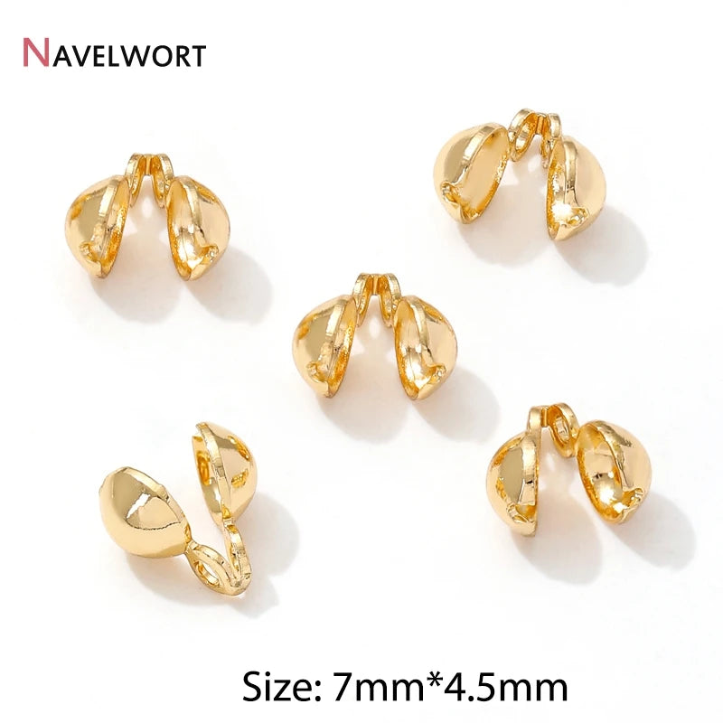 End Caps For Jewelry,10/20Pcs 18K Gold Plated Brass Metal End Caps For DIY Bracelet Necklace Making Finding,Supplies For Jewe