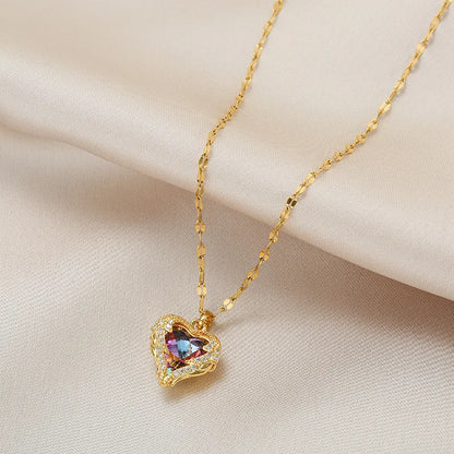 Top Luxury Colorful Crystal Ocean Heart Pendant Necklace For Women Trendy 316L Stainless Steel Jewelry Female Wedding Neck Ch
