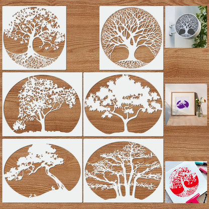 Set of 6 Plastic Painting Templates Forest Tree Design Easy-to-Use Art Guides for Creative Projects
