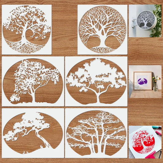 Set of 6 Plastic Painting Templates Forest Tree Design Easy-to-Use Art Guides for Creative Projects