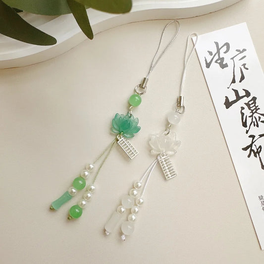 New Chinese-style Handmade Beaded Lotus Pendant Key Chains Mobile Phone Chain for Women Men Ethnic Charm Jewelry Accessory Gi