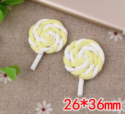 10pcs /lot Beauty Kawaii Rainbow lollipop Candy Polymer Clay Cabochons Flatback For DIY Phone Decoration