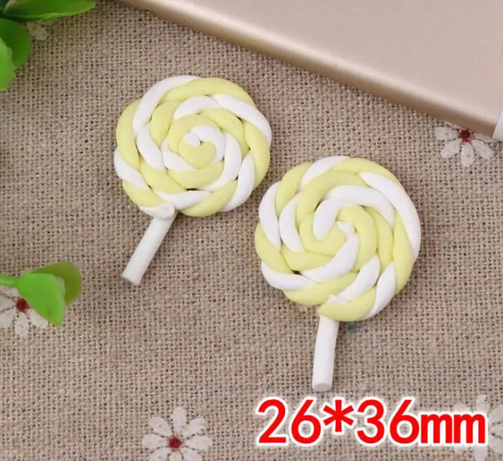 10pcs /lot Beauty Kawaii Rainbow lollipop Candy Polymer Clay Cabochons Flatback For DIY Phone Decoration - 11