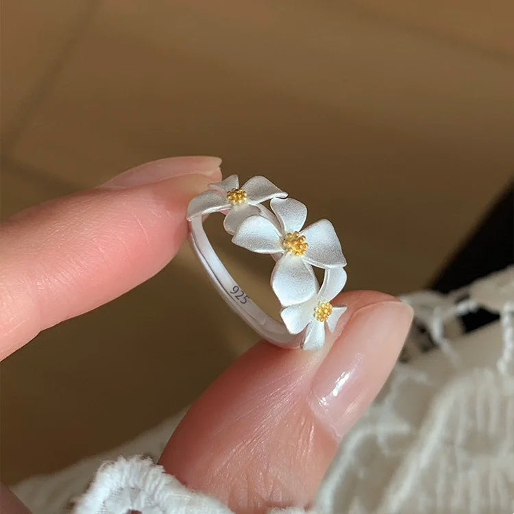 VENTFILLE 925 Sterling Silve Flower Ring for Women Gift Hollow Out Design Retro Hip Hop Versatile Jewelry Party Gift - FFMM06